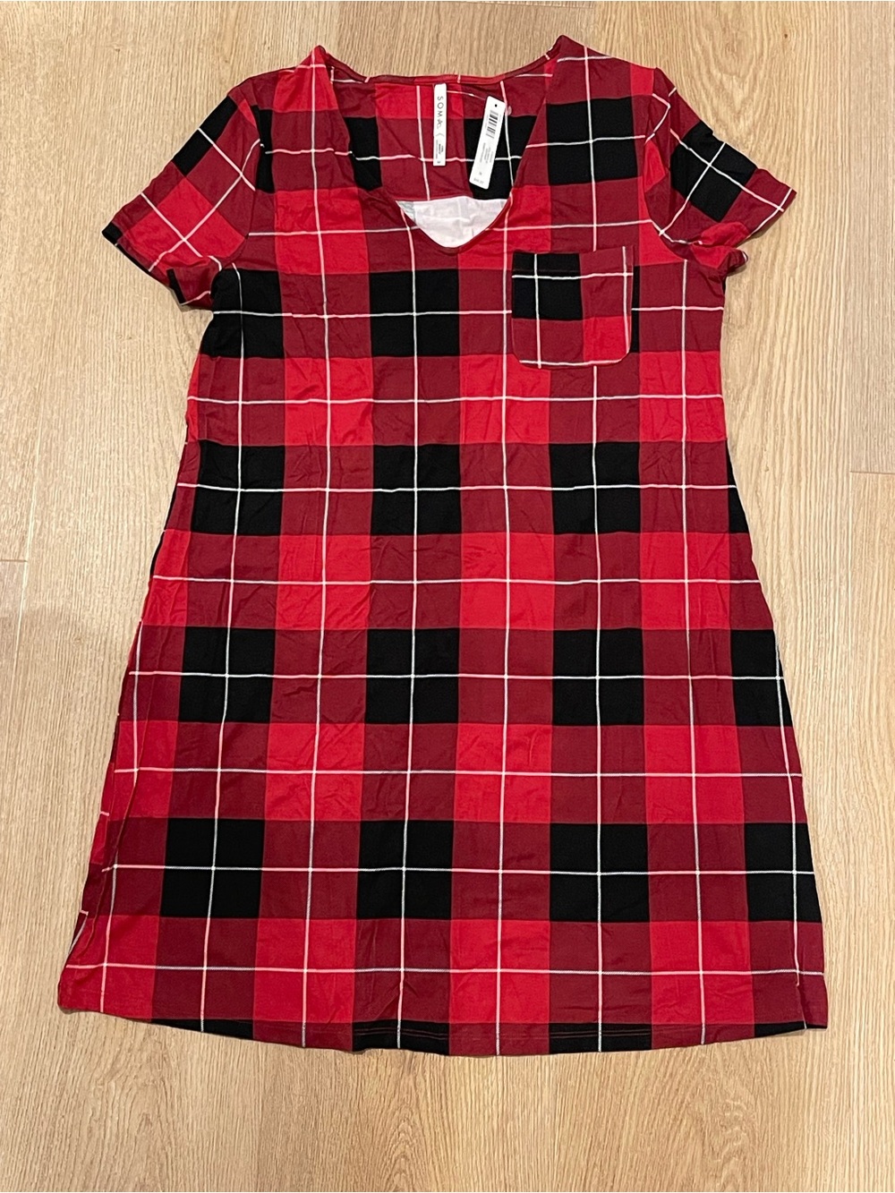 Soma Red and Black Plaid Short Sleeve Pajama Dress Women’s Medium